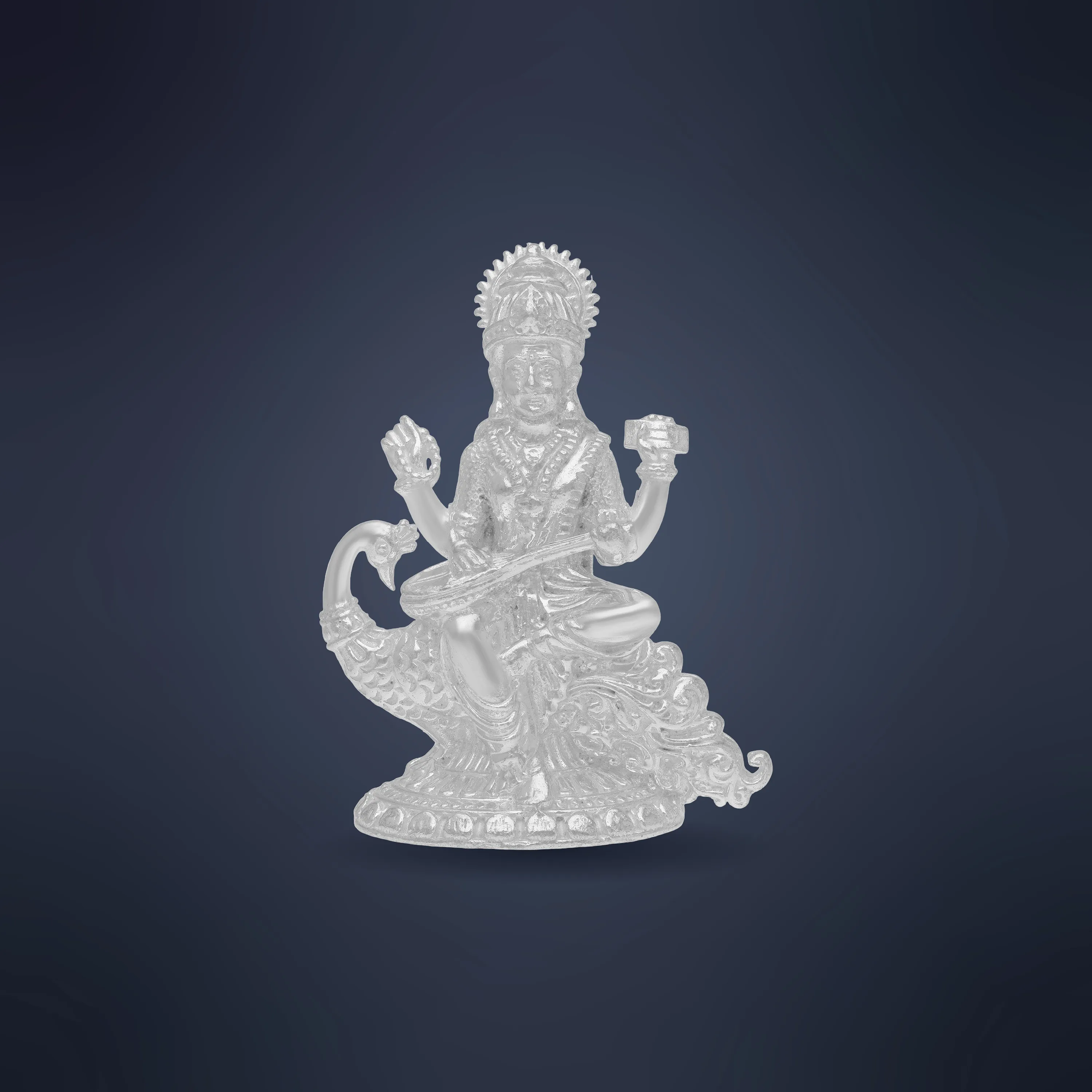 Finely Detailed And Crafted Silver Saraswathi Idol
