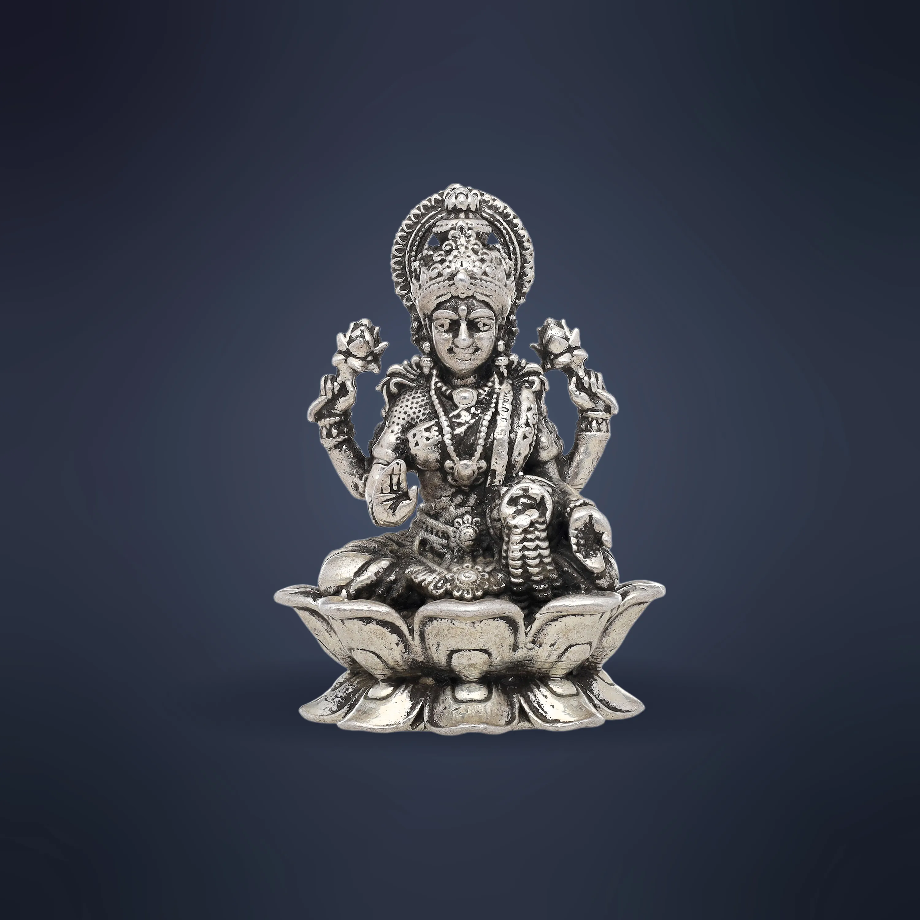 Antique Finished And Detailed Silver Lakshmi Devi Idol