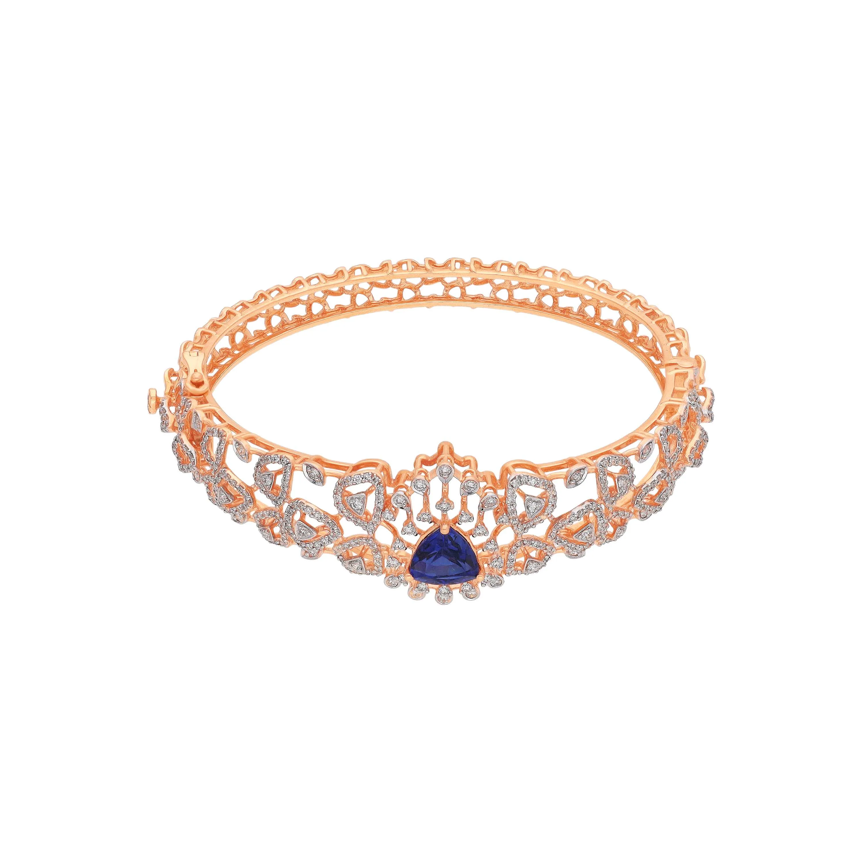 Glamorously Detailed And Diamond Studded 18KT Rose Gold Bangles