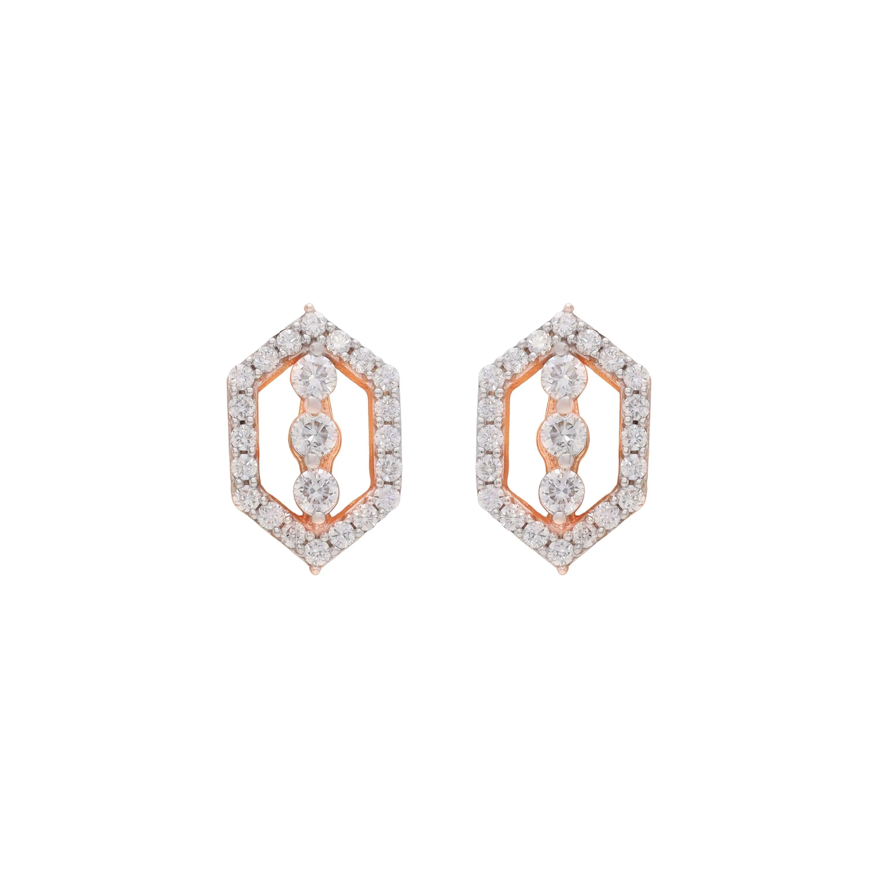 Glamorously Detailed And Diamond Studded 18KT Rose Gold Studs