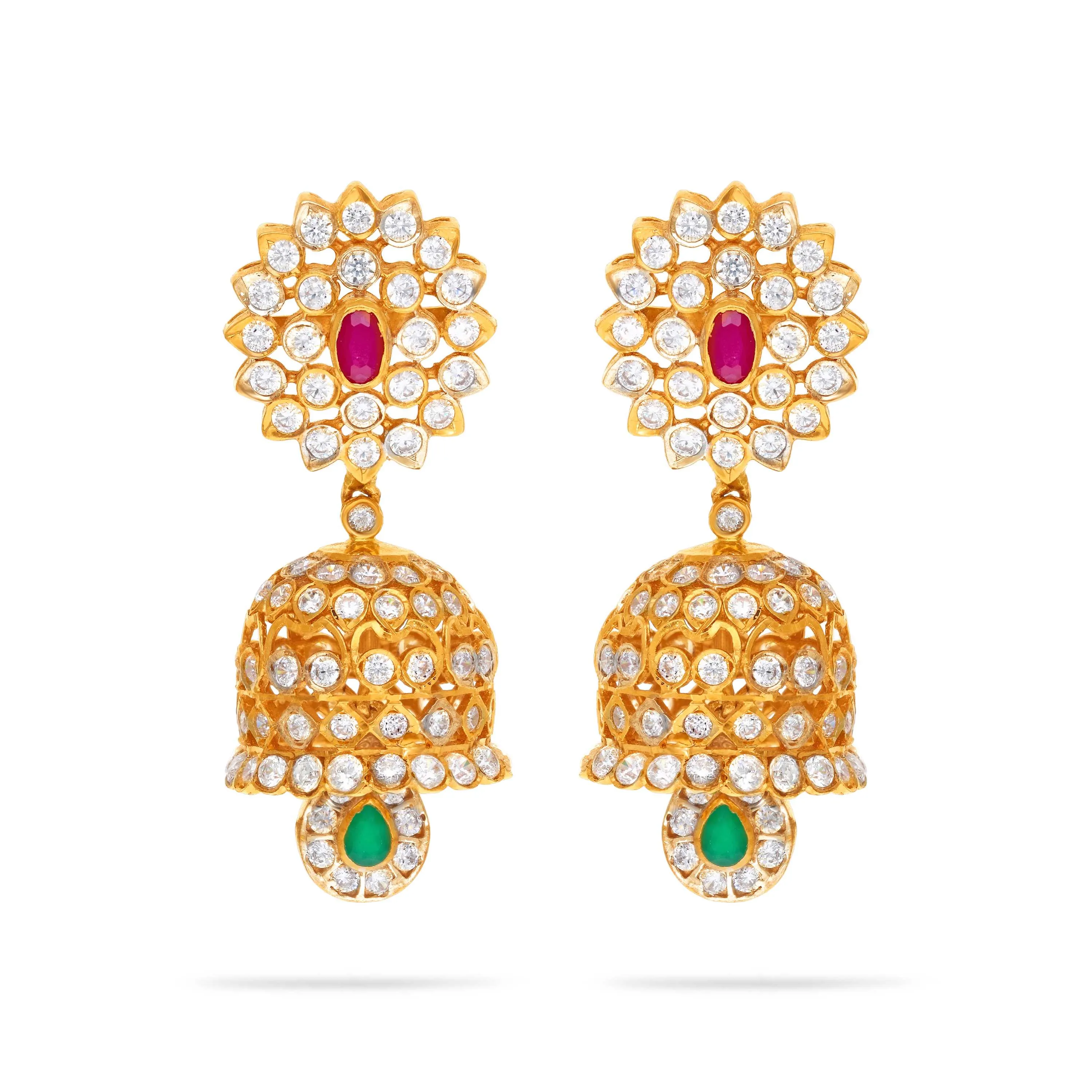 Charmingly Detailed And Studded 22KT Gold Drops For Women