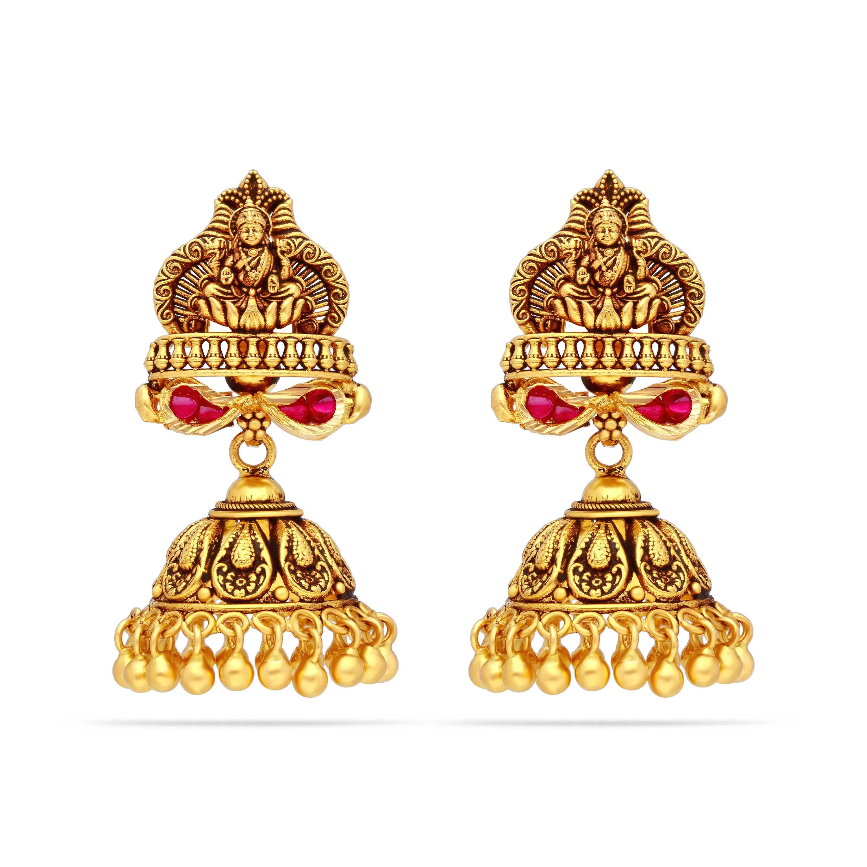 Classic Antique Finished And Studded 22KT Gold Drops