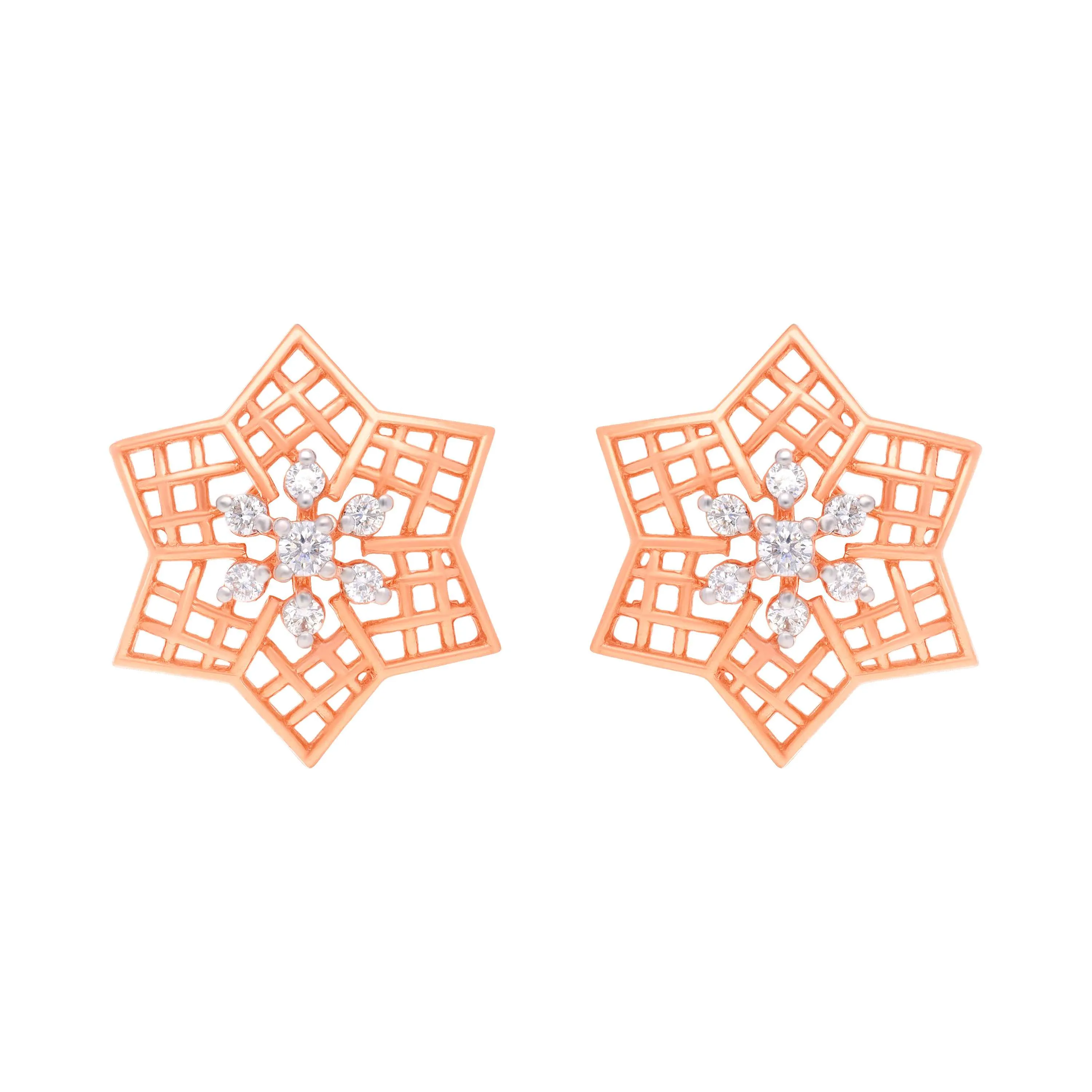 Glamorously Detailed And Diamond Studded 18KT Rose Gold Studs