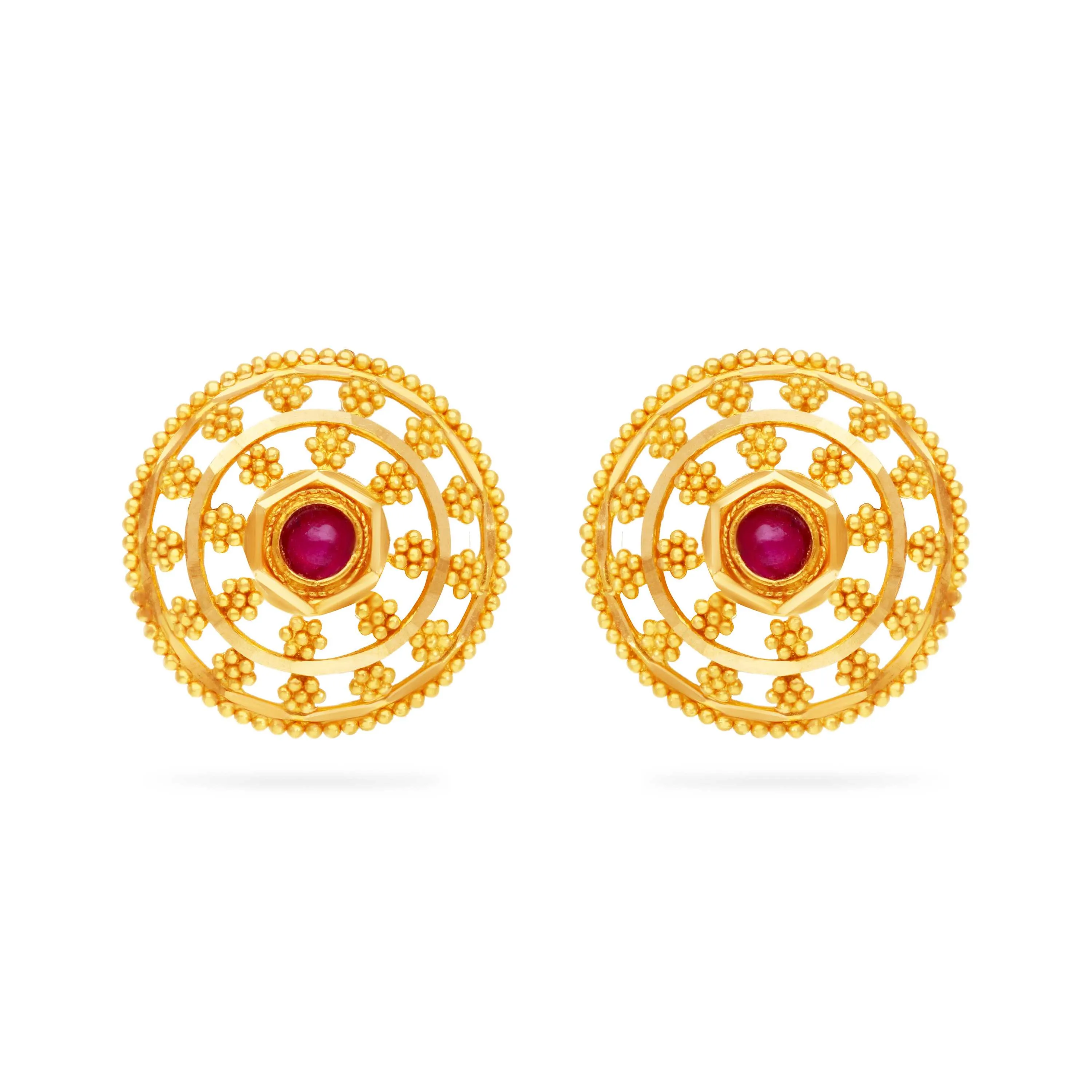 Gorgeously Detailed And Studded 22KT Gold Studs 