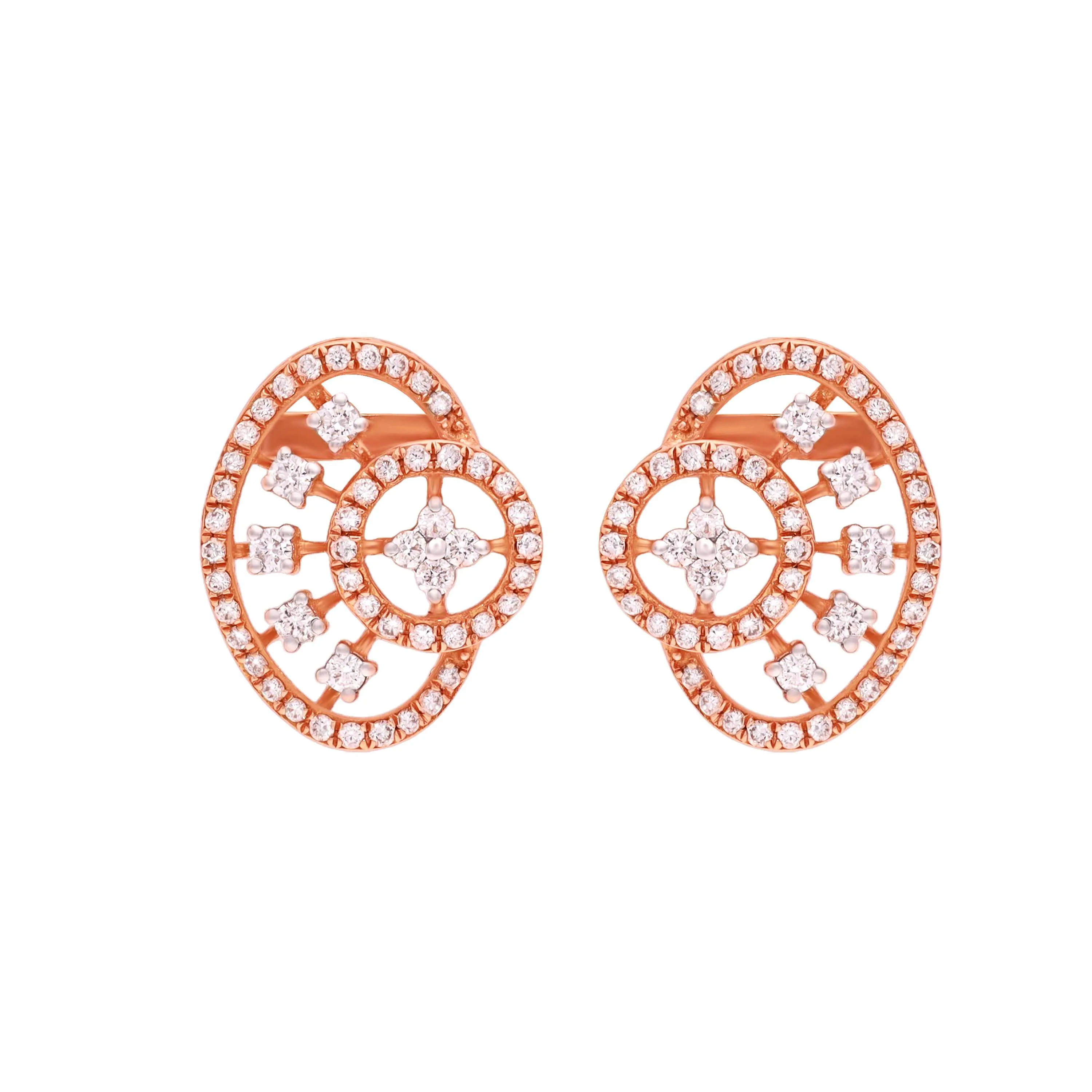 Eye Catchingly Detailed And Diamond Studded 18KT Rose Gold Studs