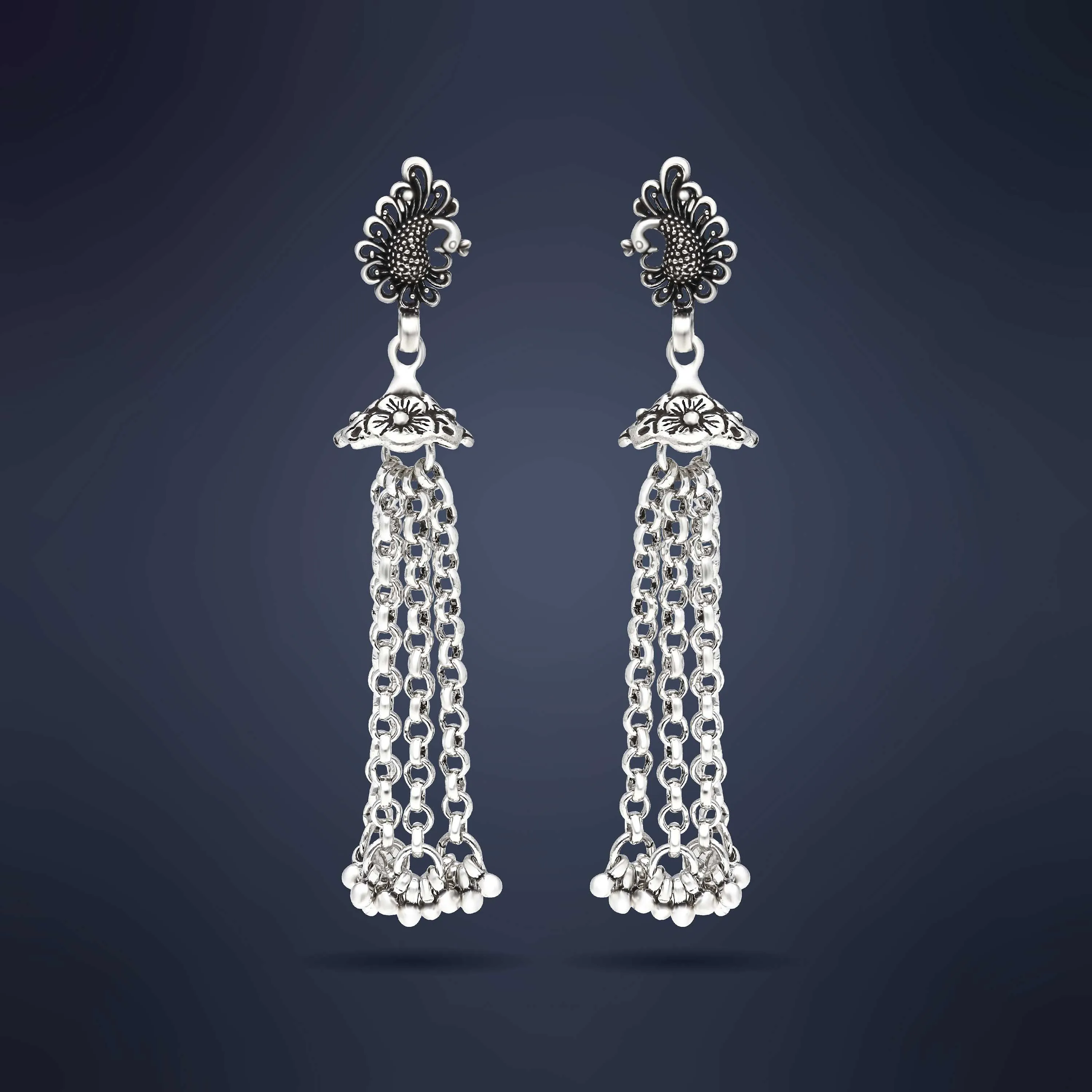 Chain Link  Silver Danglers