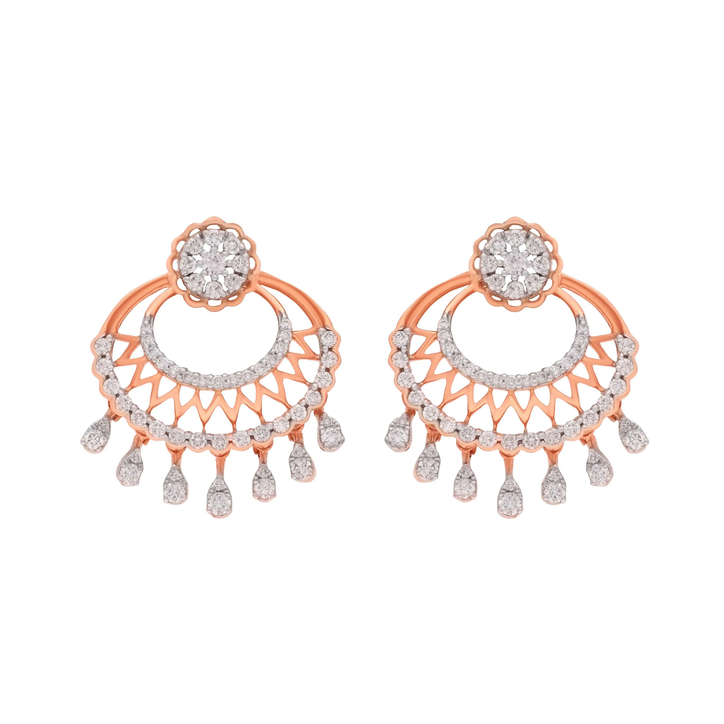 Fancy Gorgeously Detailed And Diamond Studded 18KT Rose Gold Studs