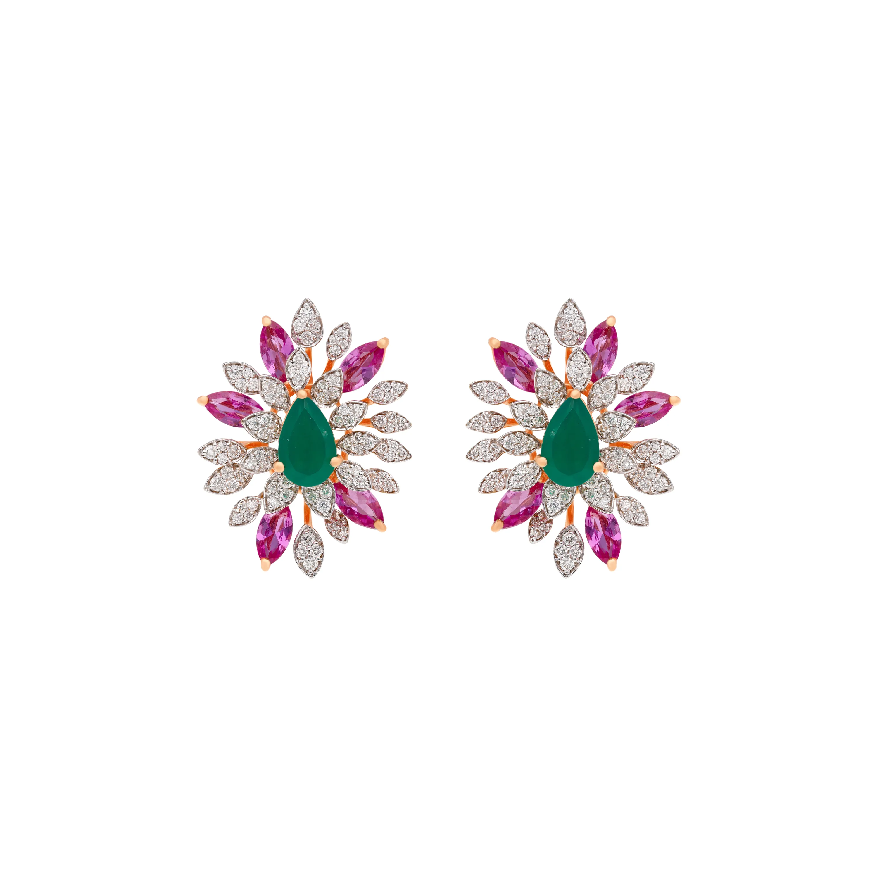 Glamorously Detailed And Diamond Studded 18KT Rose Gold Studs
