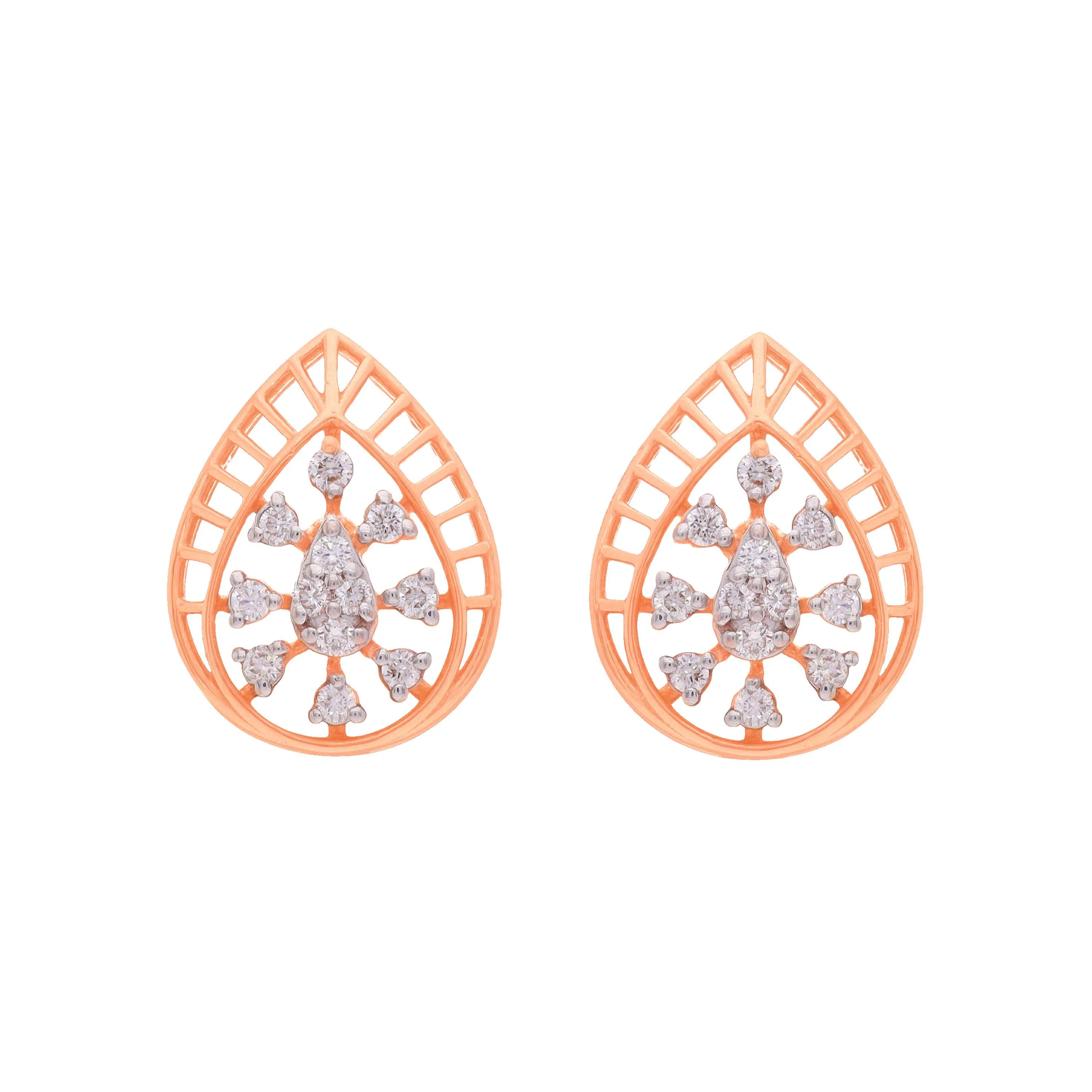 Glamorously Detailed And Diamond Studded 18KT Rose Gold Studs