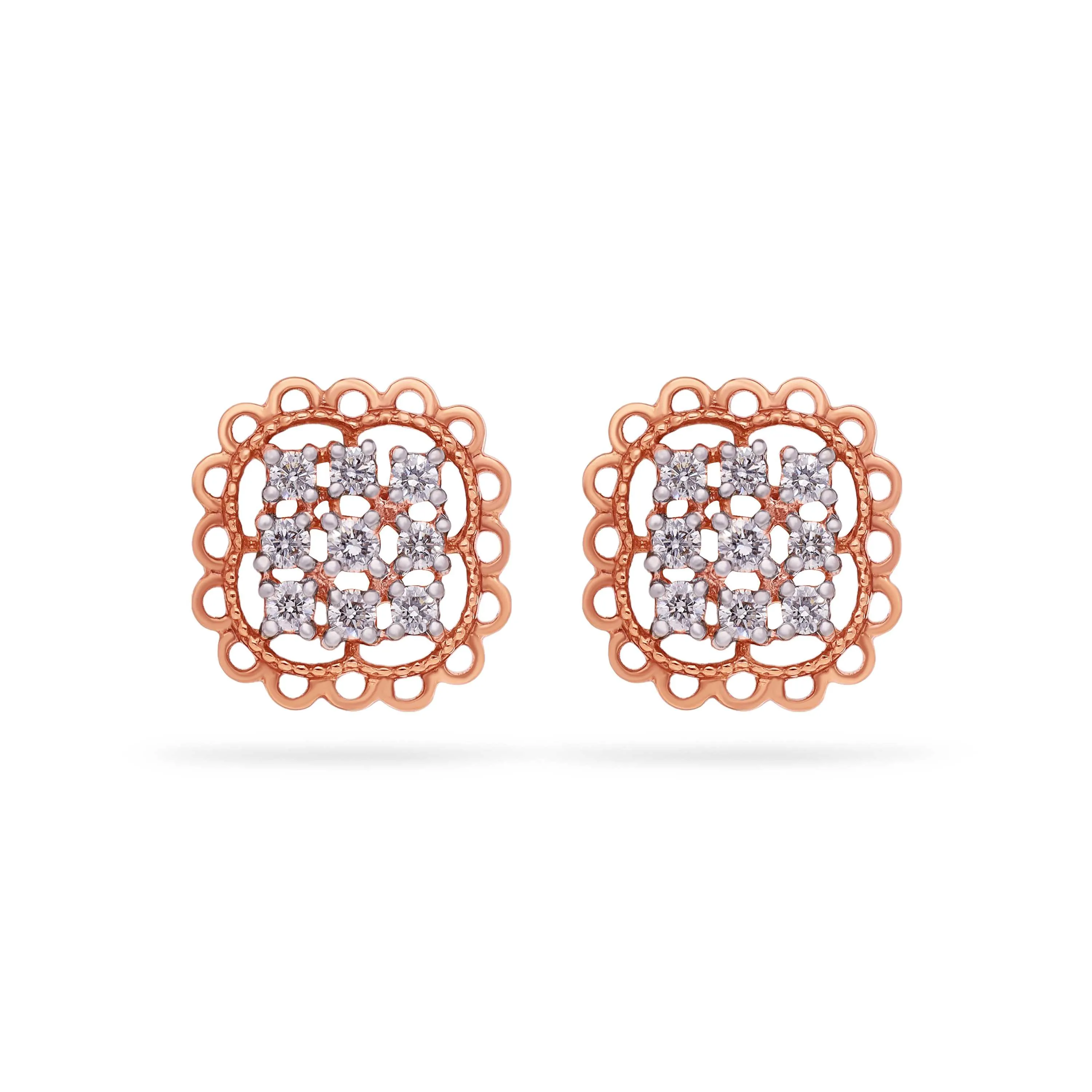 Gorgeously Detailed And Diamond Studded 18KT Rose Gold Studs