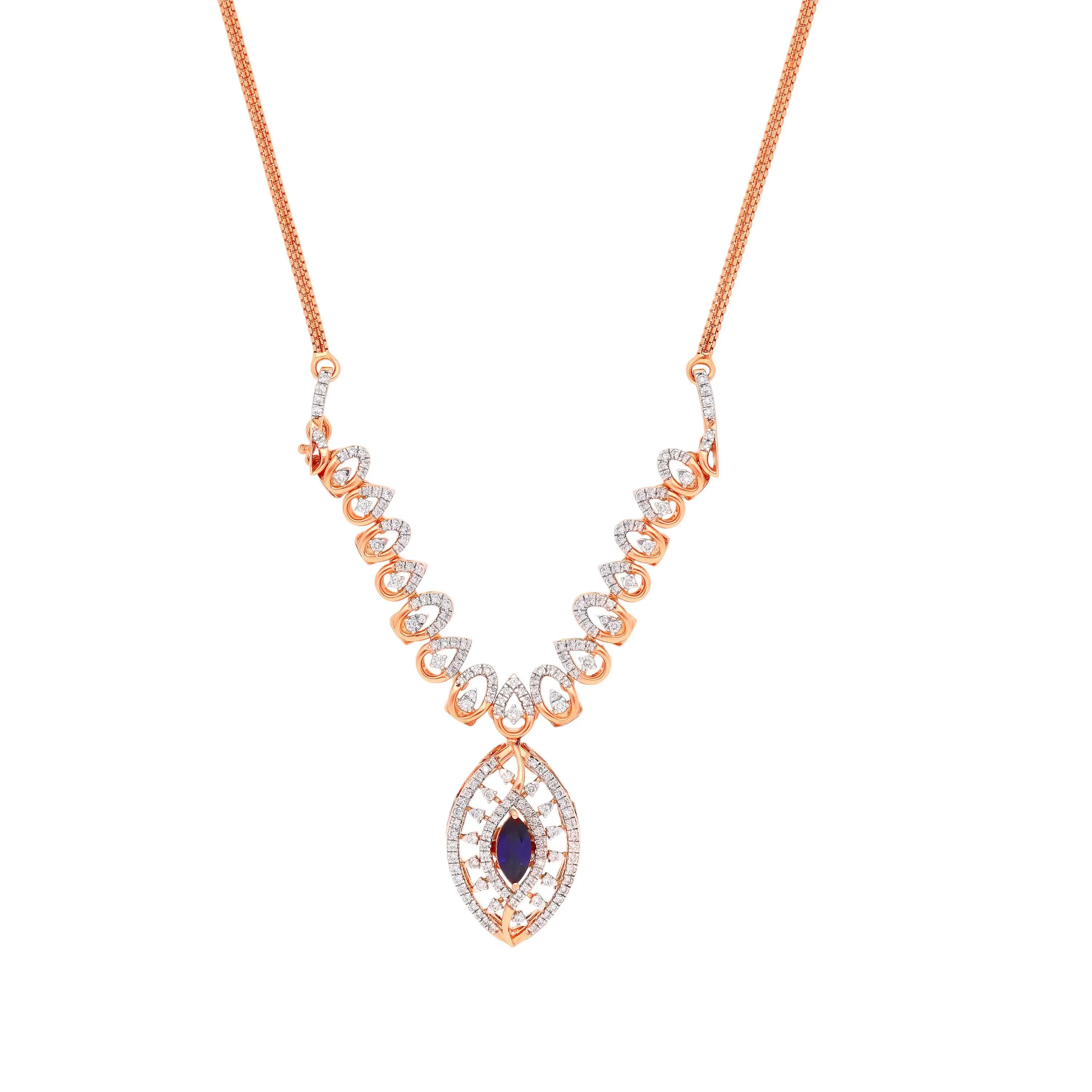 Glamorously Detailed And Diamond Studded 18KT Rose Gold Necklace