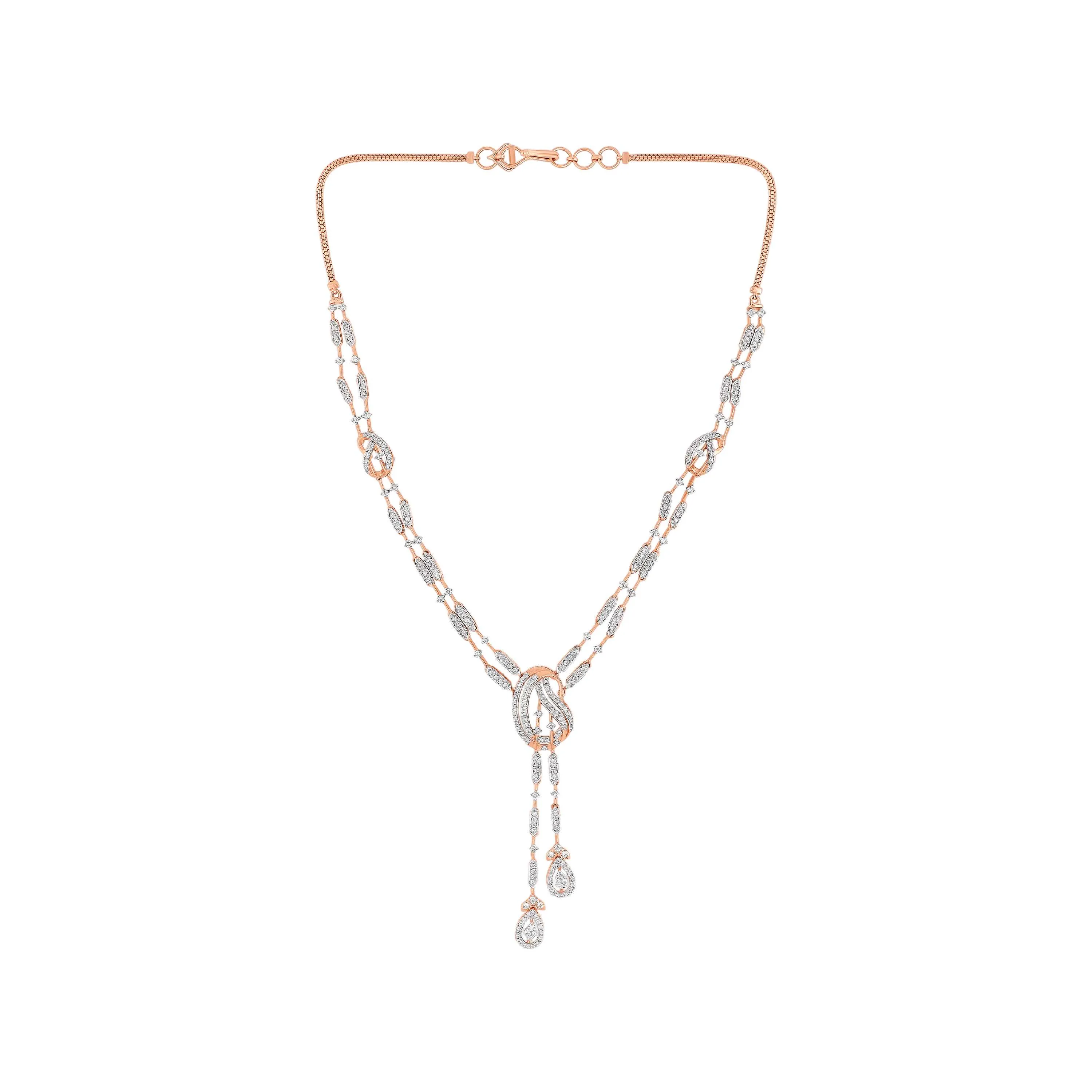 Glamorously Detailed And Diamond Studded 18KT Rose Gold Necklace