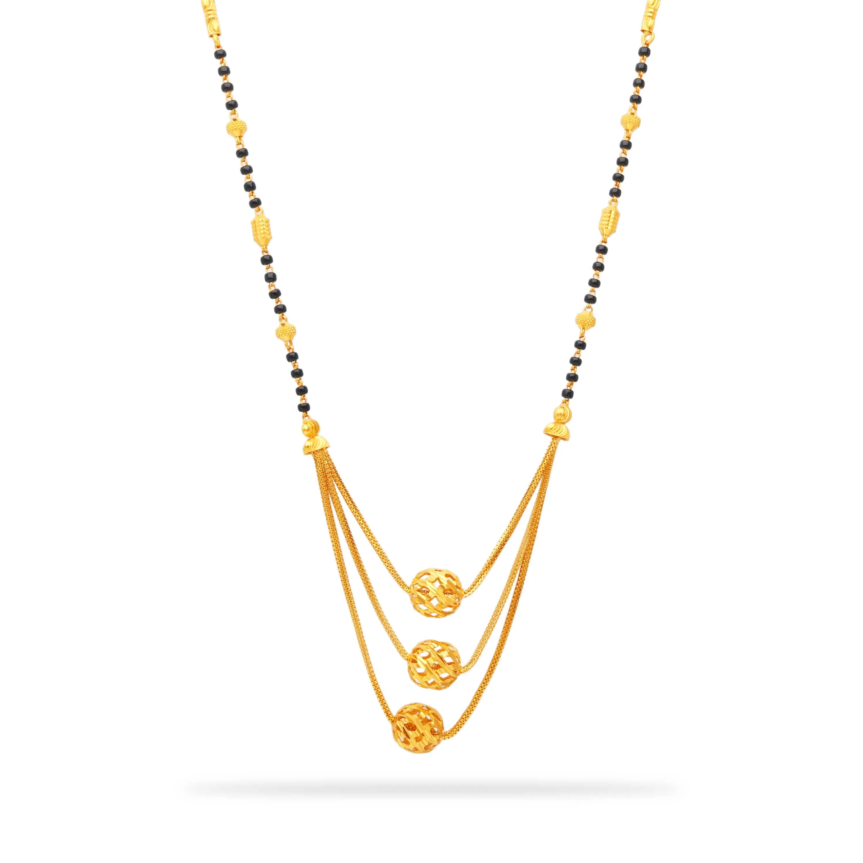 One Of Its Kind Black Beaded 22KT Gold Mangalsutra With Pendant