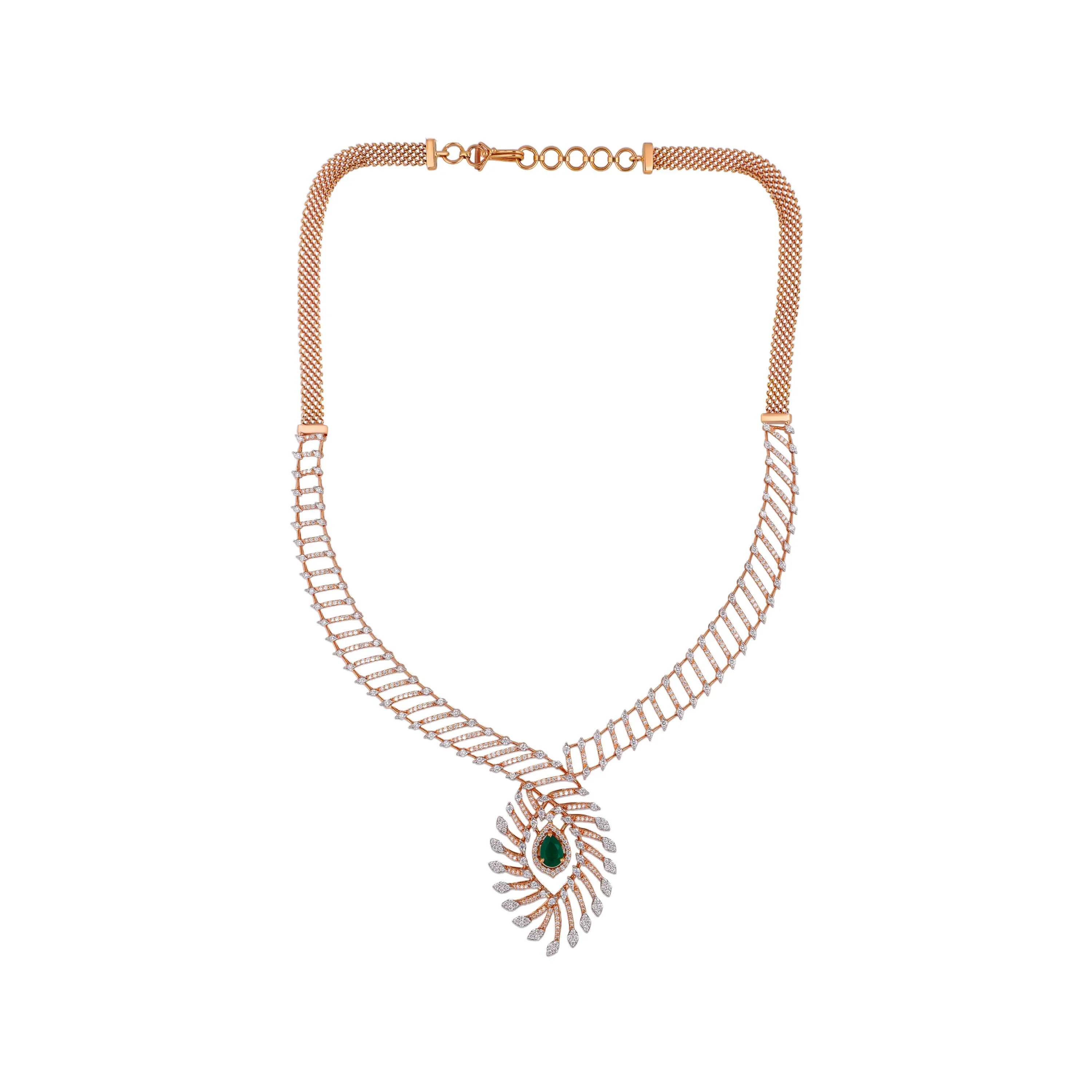 Glamorously Detailed And Diamond Studded 18KT Rose Gold Necklace