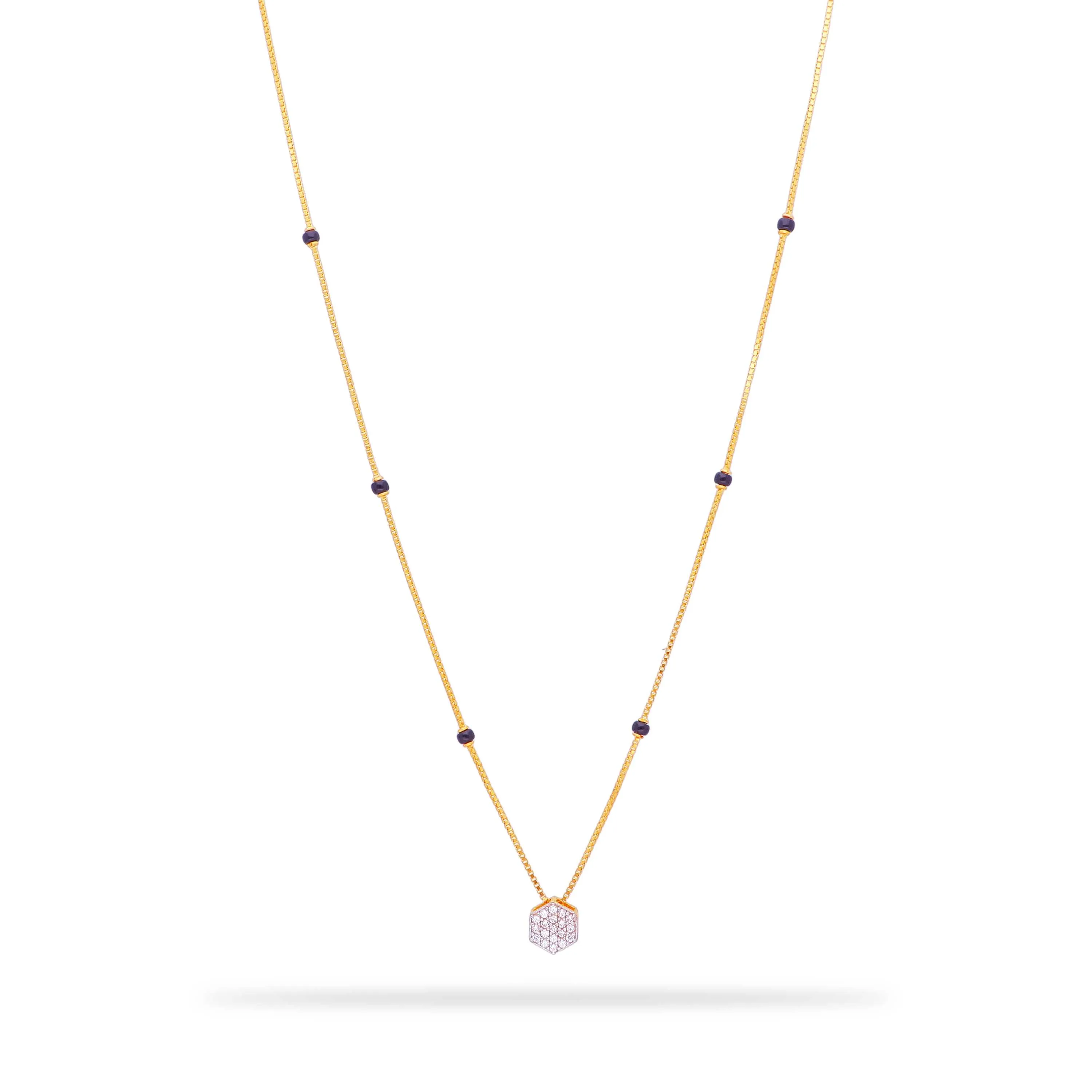 Classic Black Beaded 22KT Gold Mangalsutra With Pendent