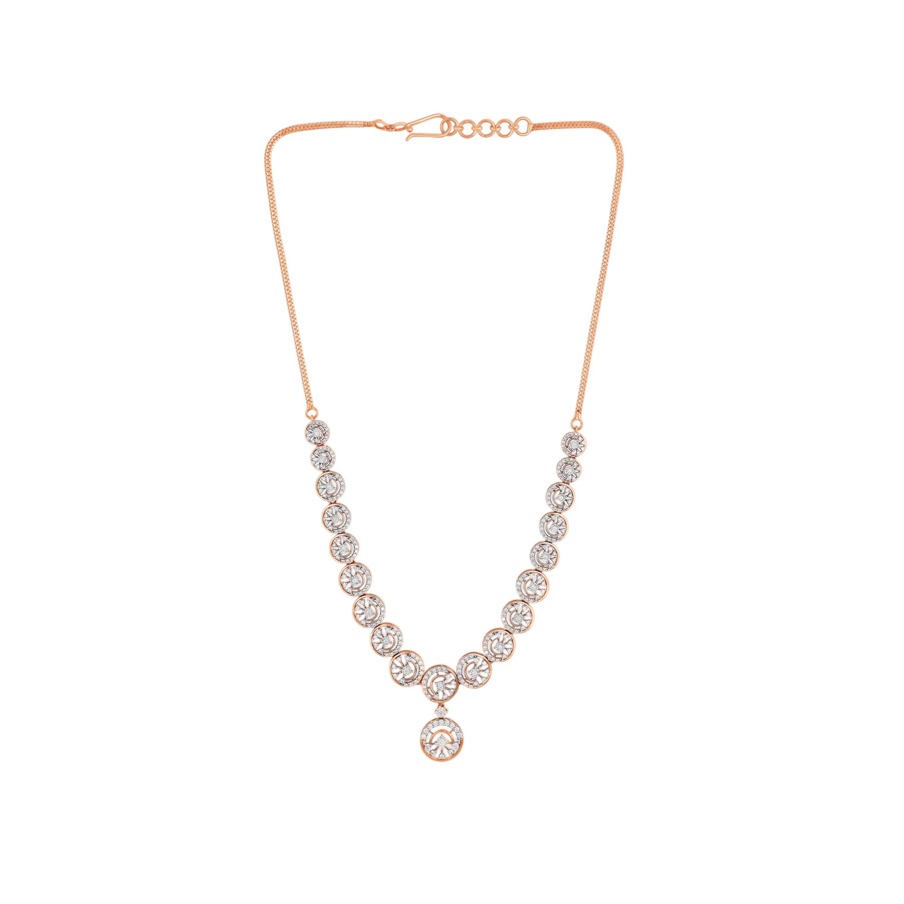 Glamorously Detailed And Diamond Studded 18KT Rose Gold Necklace