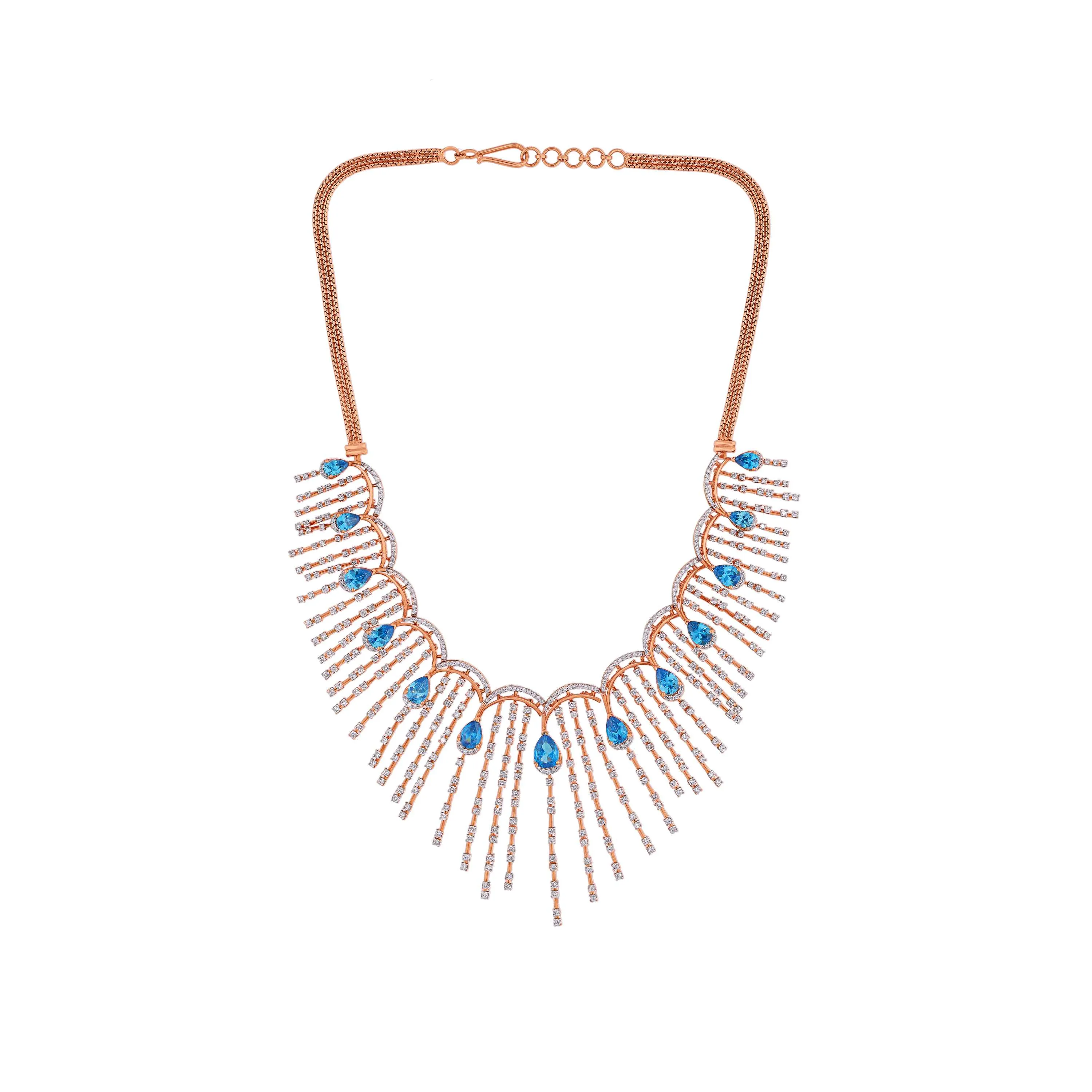 Glamorously Detailed And Diamond Studded 18KT Rose Gold Necklace