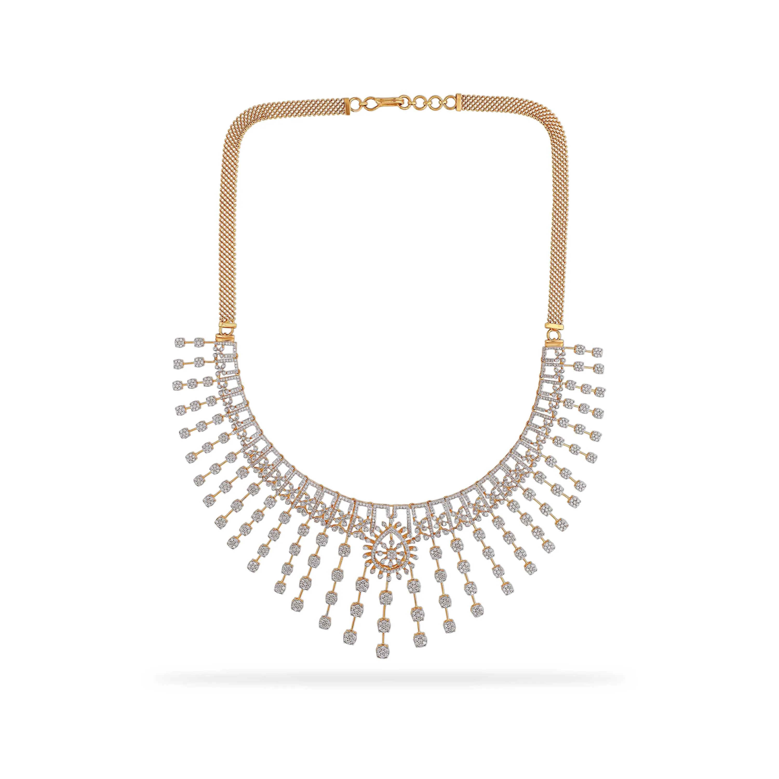 Glamorously Detailed And Diamond Studded 18KT Yellow Gold Necklace