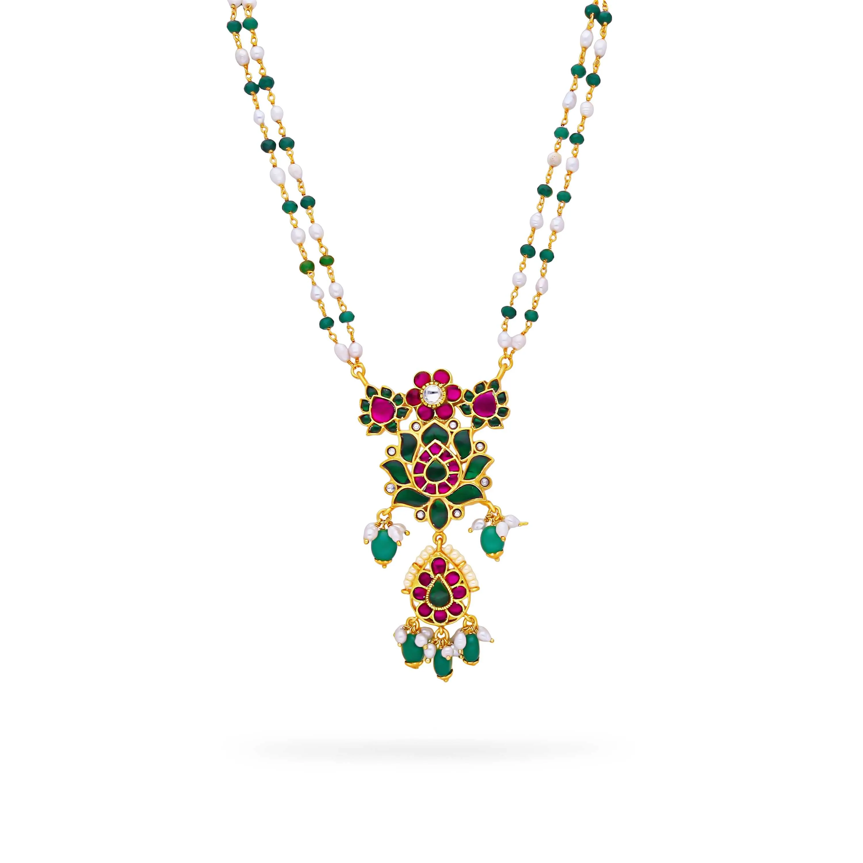 One Of Its Kind Floral Pattern Silver Party Wear Necklace