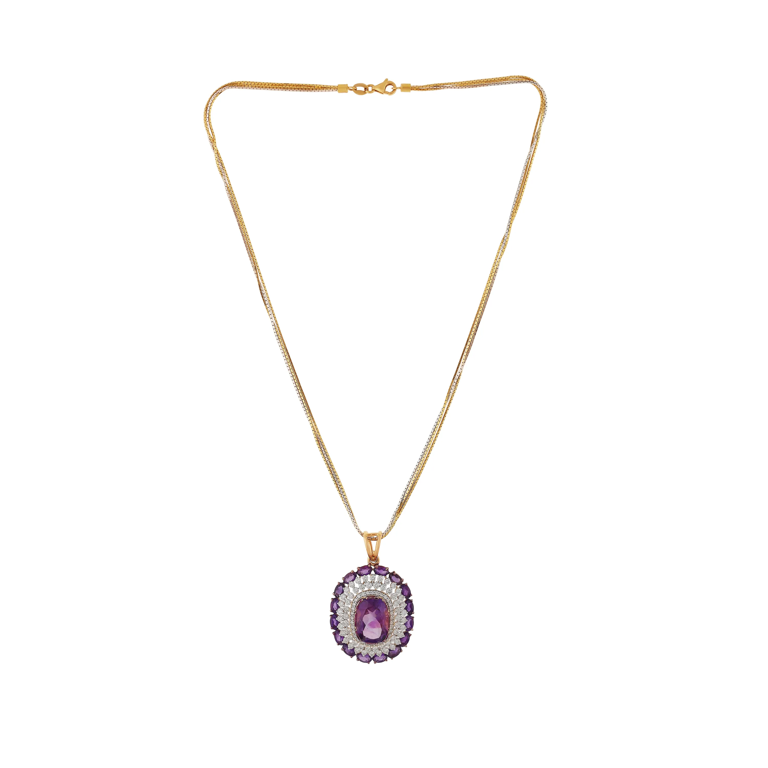 Glamorously Detailed And Diamond Studded 18KT Yellow Gold Necklace