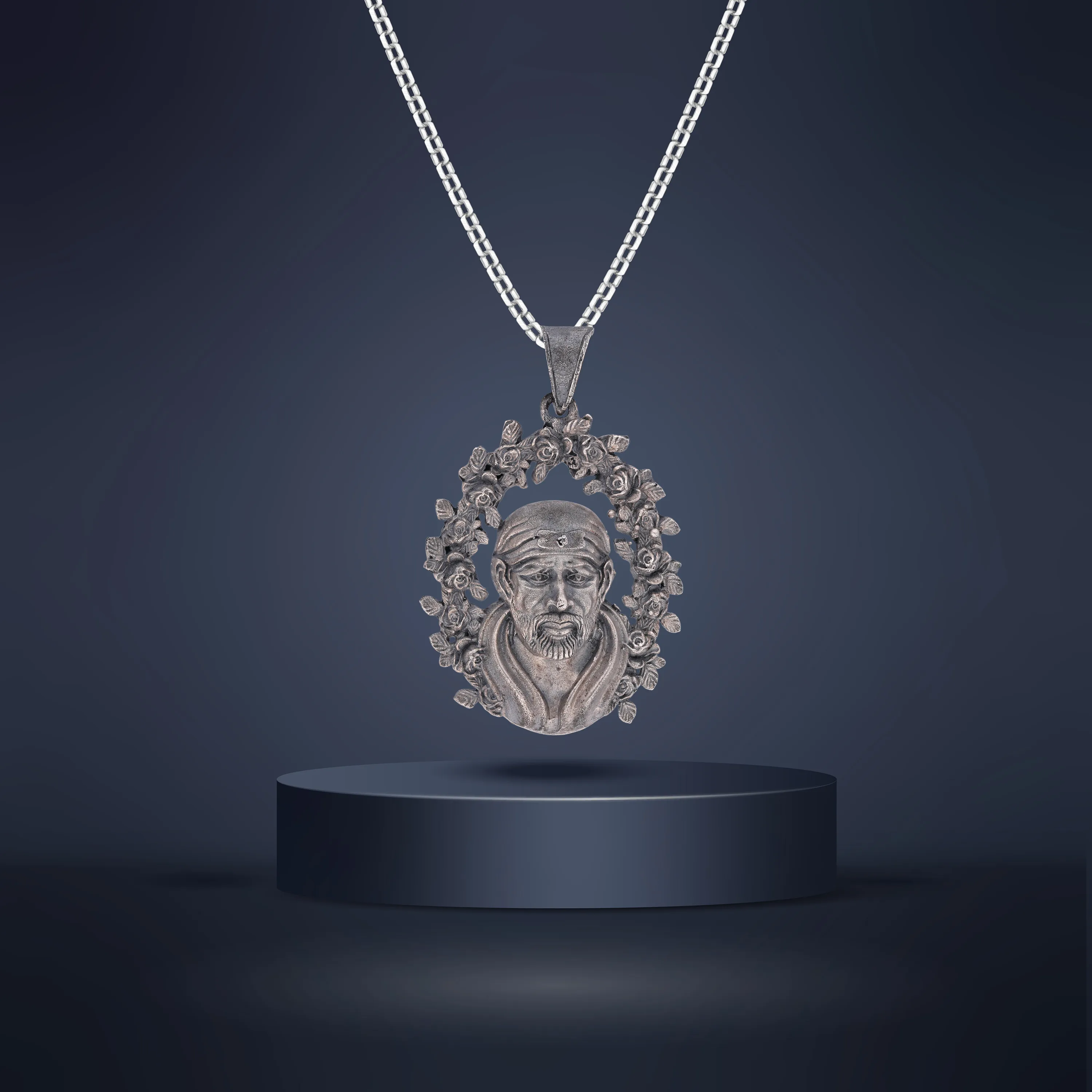 Antique Finished And Detailed Silver Sai Baba Locket