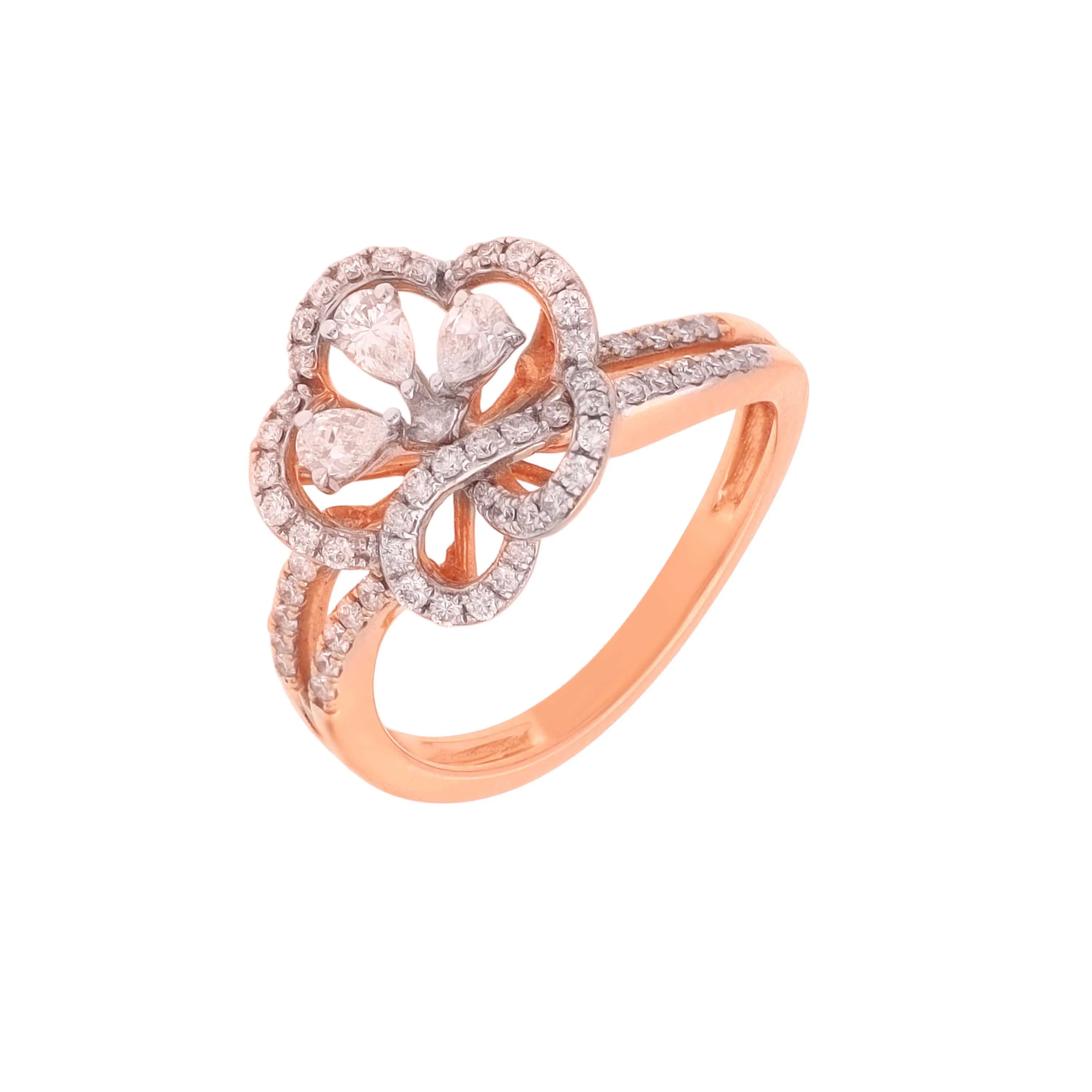 Finely Detailed And Diamond Studded 18KT Rose Gold Ring