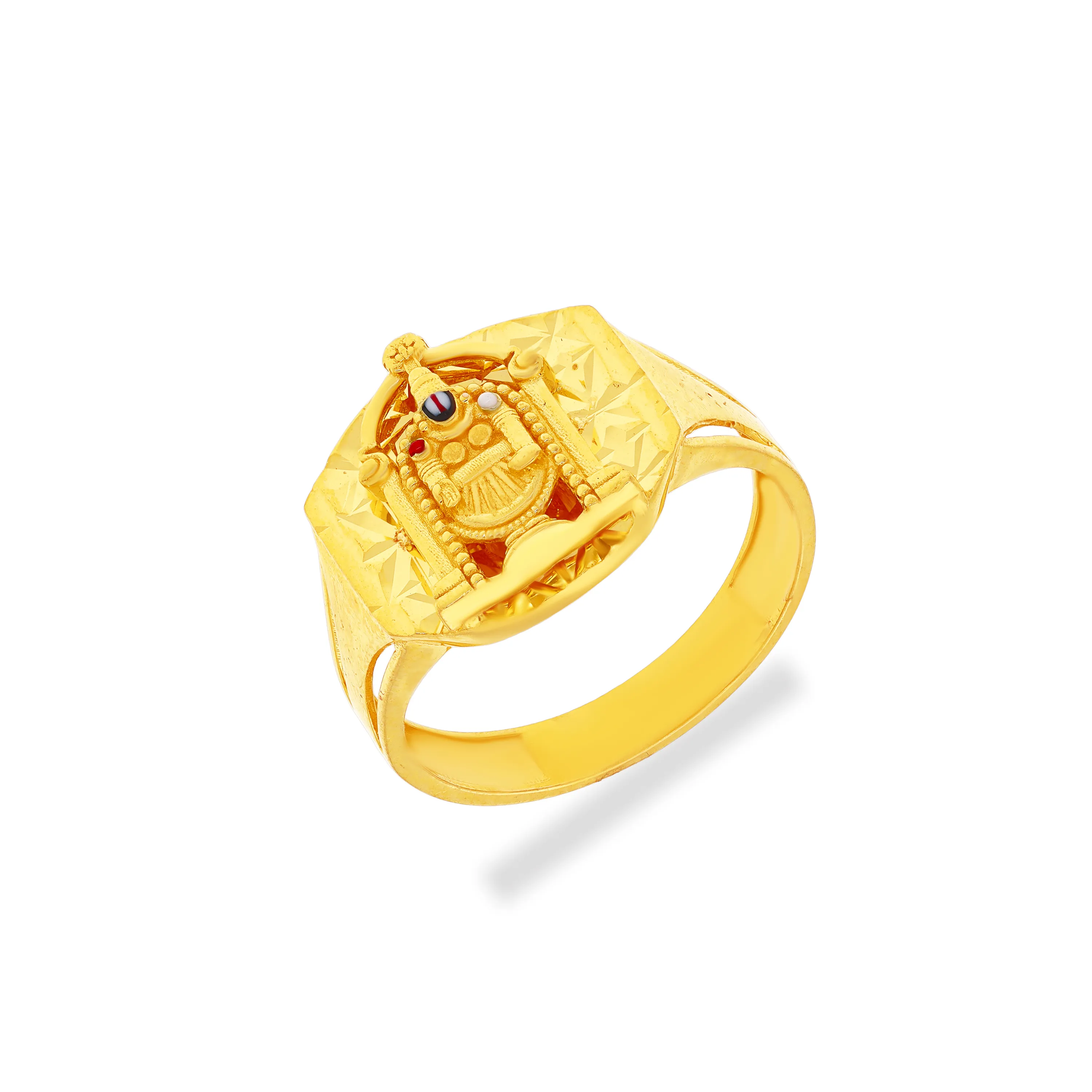 Gorgeously Detailed And Studded 22KT Gold Ring For Men